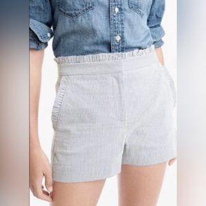 J CREW womens 10 Seersucker Ruffle Trim  SHORTS Preppy Coastal BLUE WHITE EUC